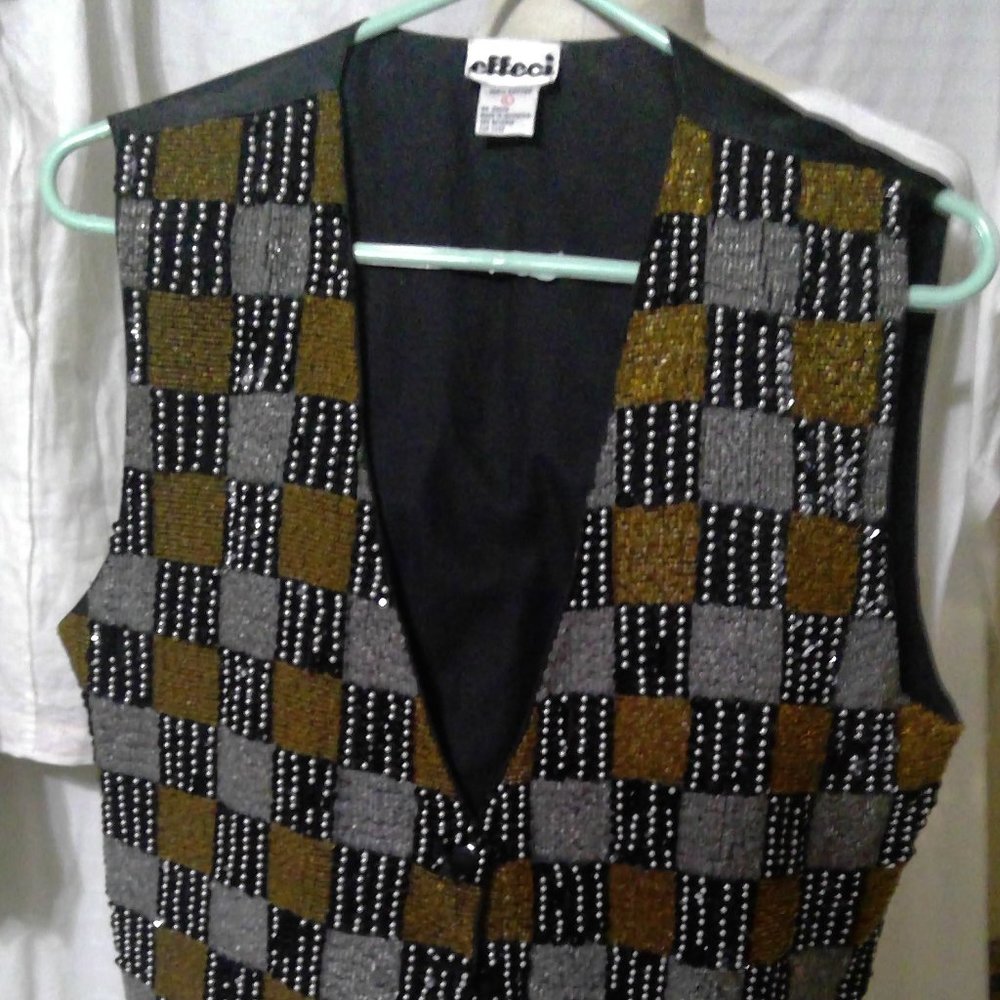 Effeci Womens Beaded Vest Gold Silver Size L